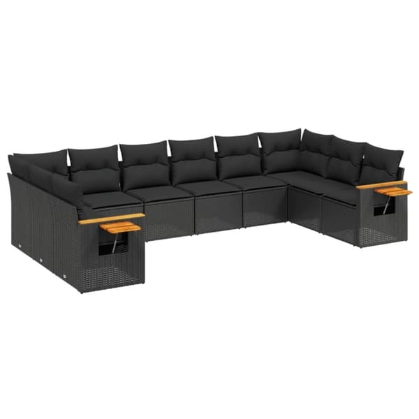 vidaXL sofasæt til haven 10 dele med hynder polyrattan sort
