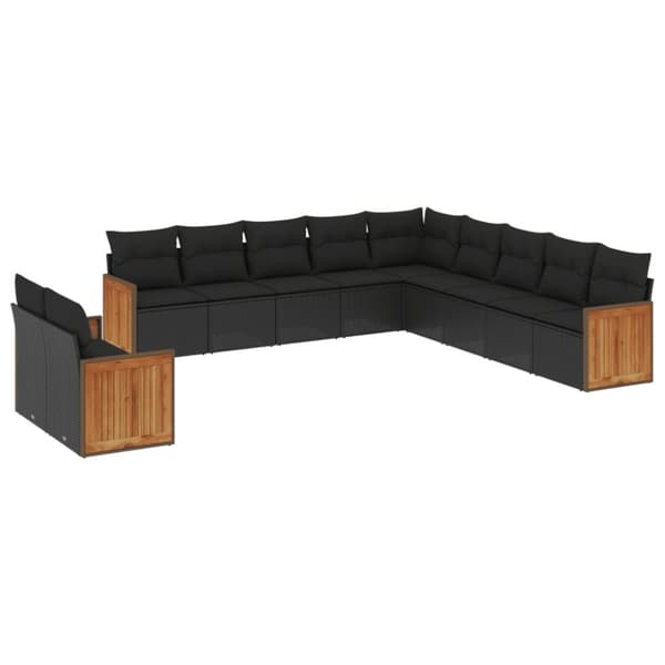 vidaXL sofasæt til haven 11 dele med hynder polyrattan sort