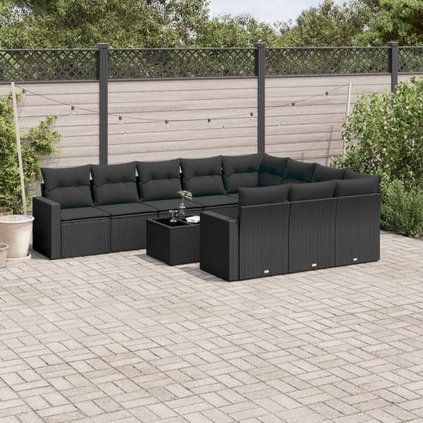 vidaXL sofasæt til haven 11 dele med hynder polyrattan sort