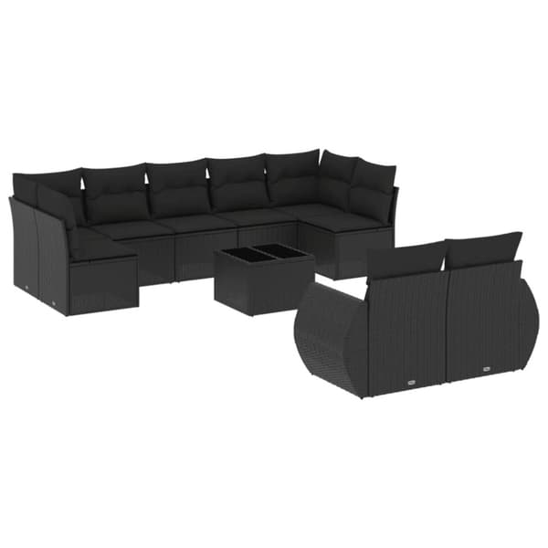 vidaXL sofasæt til haven 10 dele med hynder polyrattan sort