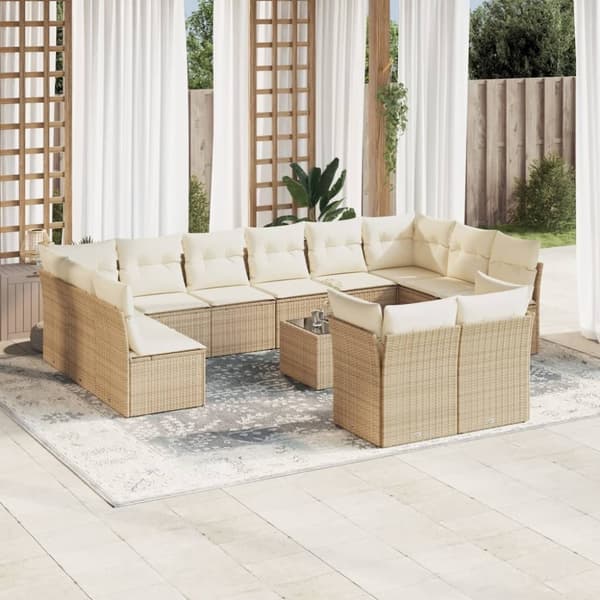 vidaXL sofasæt til haven 13 dele med hynder polyrattan beige