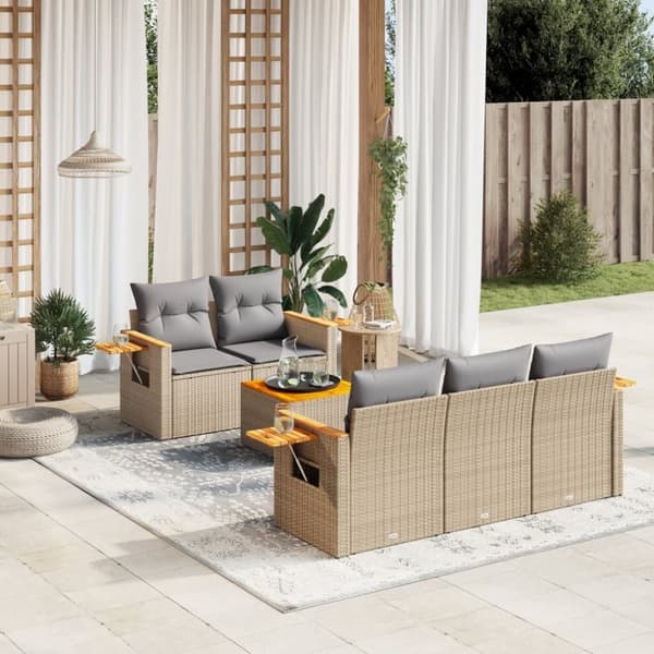 vidaXL sofasæt til haven 6 dele med hynder polyrattan beige