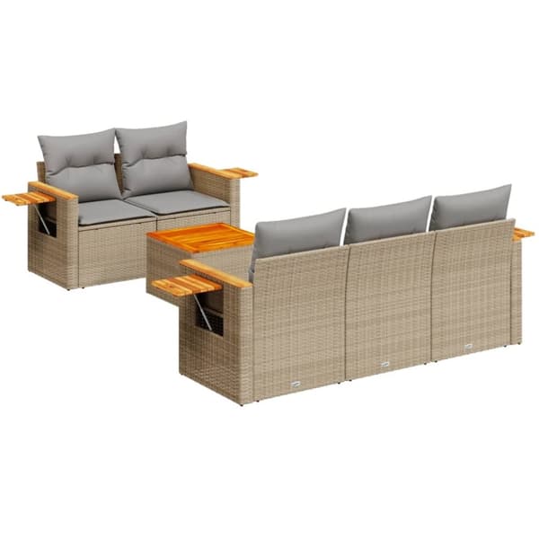 vidaXL sofasæt til haven 6 dele med hynder polyrattan beige