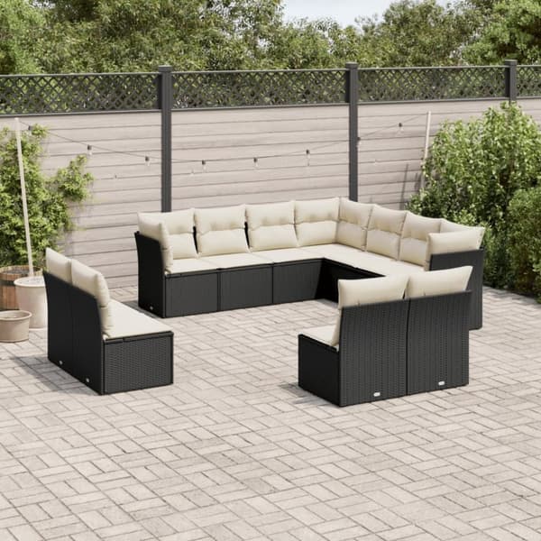 vidaXL sofasæt til haven 11 dele med hynder polyrattan sort