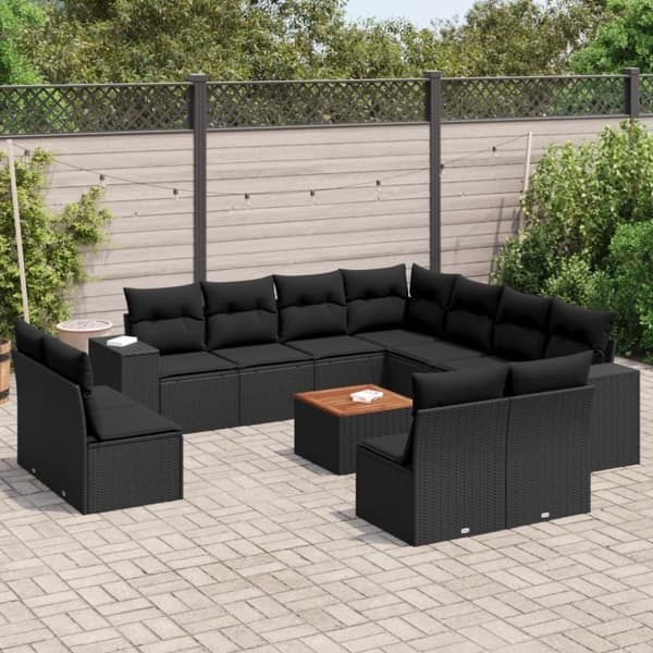 vidaXL Loungegrupp med dynor 12 delar svart konstrotting