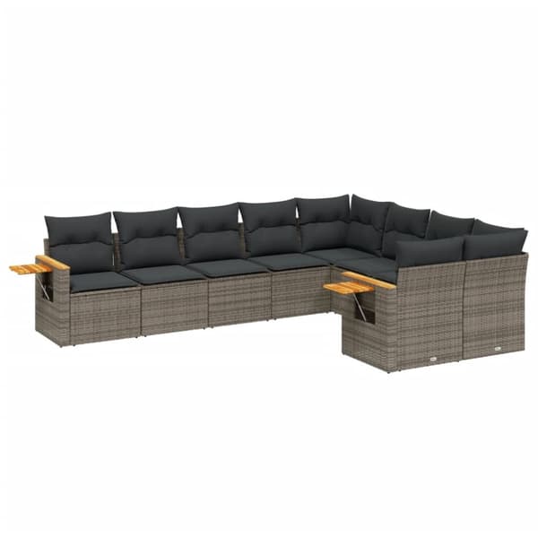 vidaXL sofasæt til haven 9 dele med hynder polyrattan grå