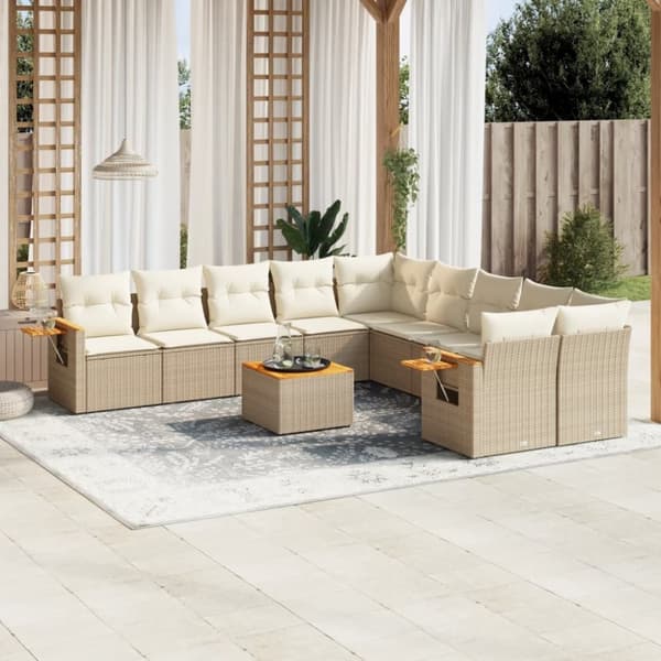 vidaXL sofasæt til haven 11 dele med hynder polyrattan beige