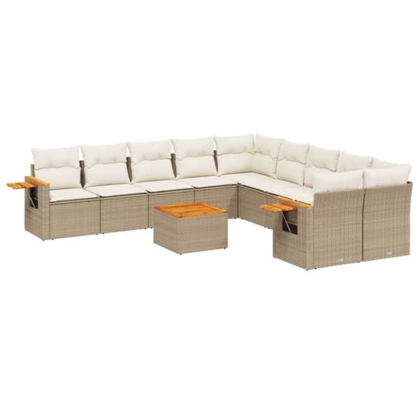 vidaXL sofasæt til haven 11 dele med hynder polyrattan beige
