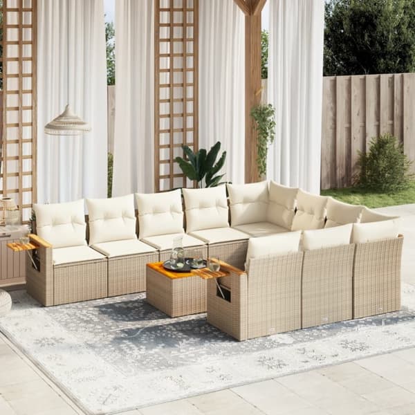 vidaXL sofasæt til haven 11 dele med hynder polyrattan beige