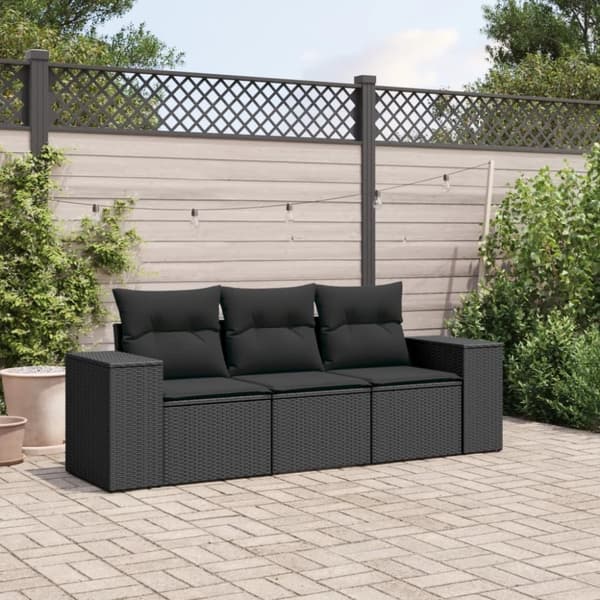 vidaXL sofasæt til haven 3 dele med hynder polyrattan sort