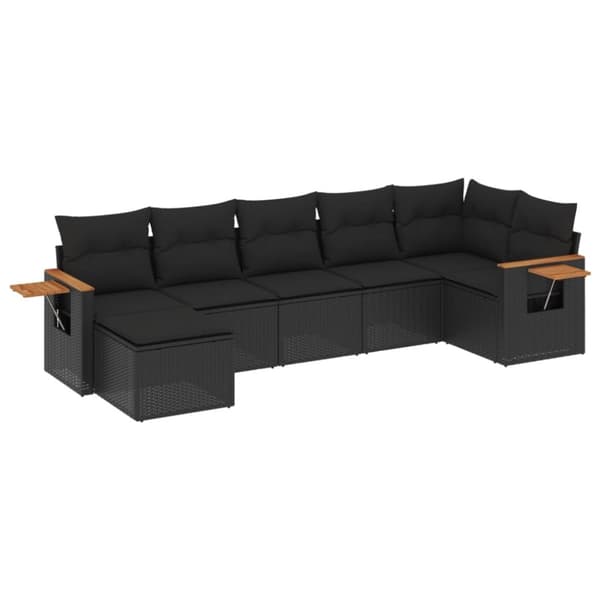 vidaXL sofasæt til haven 7 dele med hynder polyrattan sort