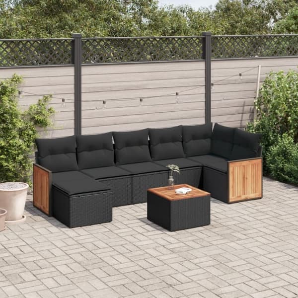 vidaXL sofasæt til haven 8 dele med hynder polyrattan sort