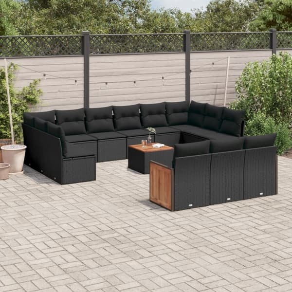 vidaXL sofasæt til haven 14 dele med hynder polyrattan sort