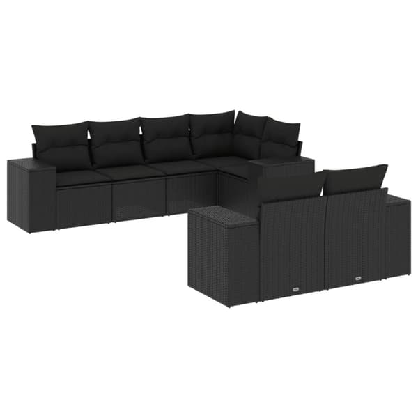 vidaXL sofasæt til haven 7 dele med hynder polyrattan sort