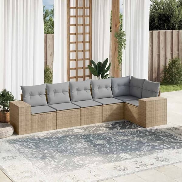 vidaXL sofasæt til haven 6 dele med hynder polyrattan beige