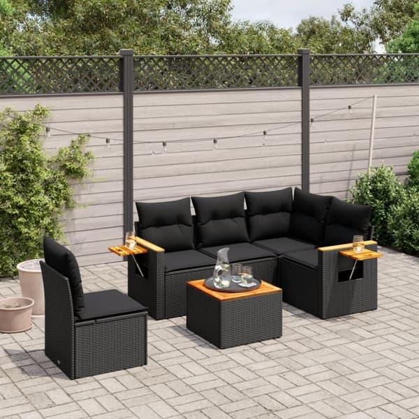 vidaXL sofasæt til haven 6 dele med hynder polyrattan sort