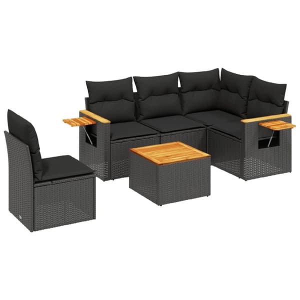 vidaXL sofasæt til haven 6 dele med hynder polyrattan sort