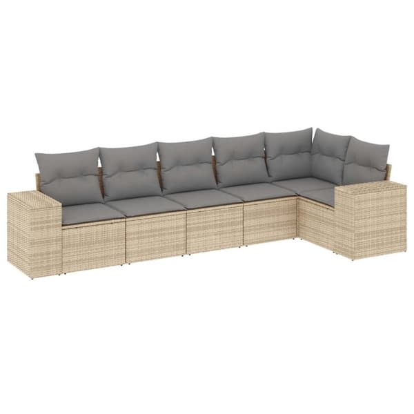 vidaXL Soffgrupp för trädgården med dynor 6 delar beige konstrotting