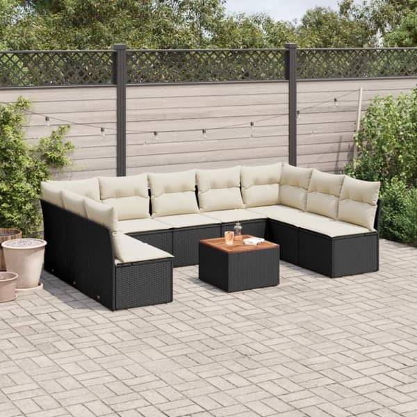 vidaXL sofasæt til haven 10 dele med hynder polyrattan sort
