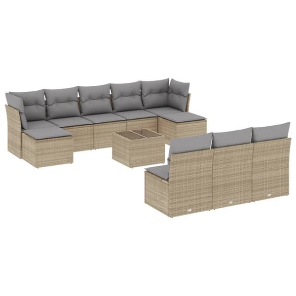 vidaXL sofasæt til haven 11 dele med hynder polyrattan beige