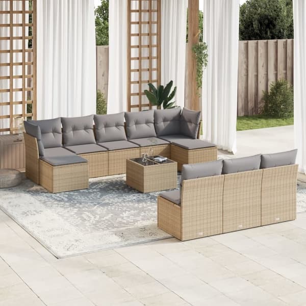 vidaXL sofasæt til haven 11 dele med hynder polyrattan beige