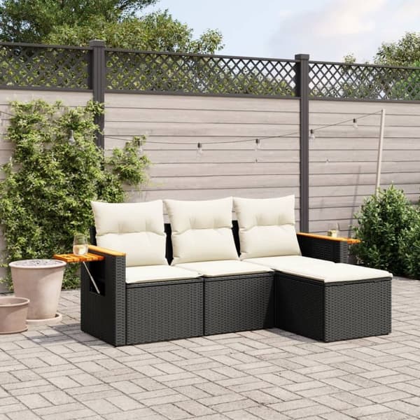 vidaXL sofasæt til haven 4 dele med hynder polyrattan sort