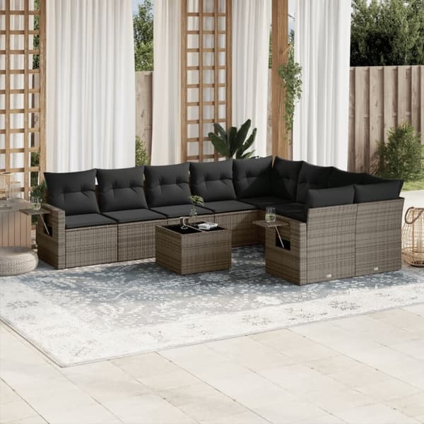vidaXL sofasæt til haven 10 dele med hynder polyrattan grå