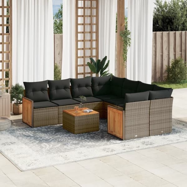 vidaXL sofasæt til haven 9 dele med hynder polyrattan grå