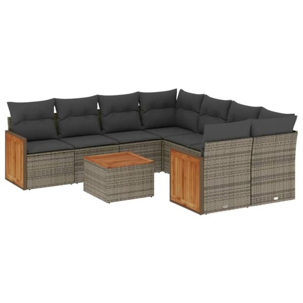 vidaXL sofasæt til haven 9 dele med hynder polyrattan grå