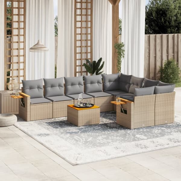 vidaXL sofasæt til haven 10 dele med hynder polyrattan beige