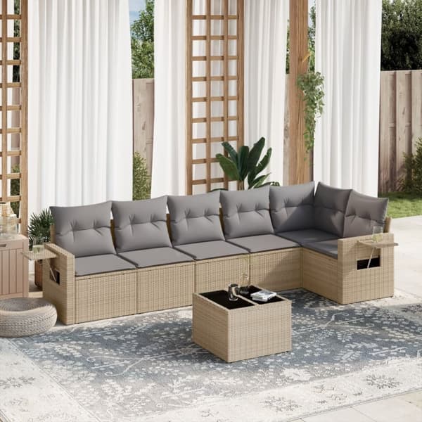 vidaXL sofasæt til haven 7 dele med hynder polyrattan beige