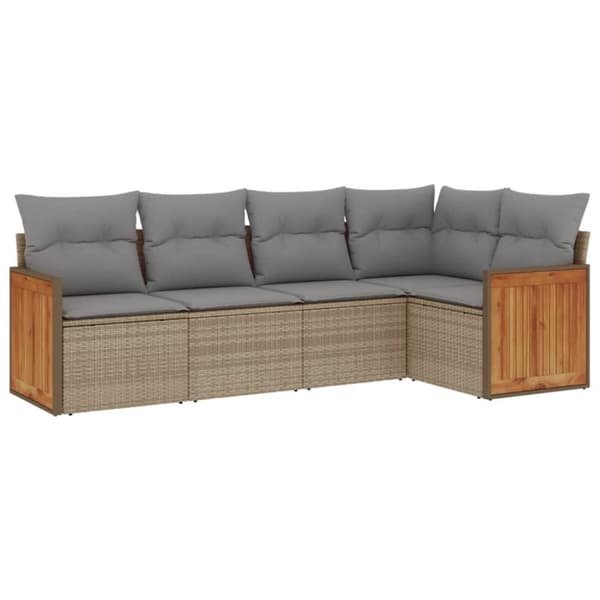 vidaXL Soffgrupp för trädgården med dynor 5 delar beige konstrotting