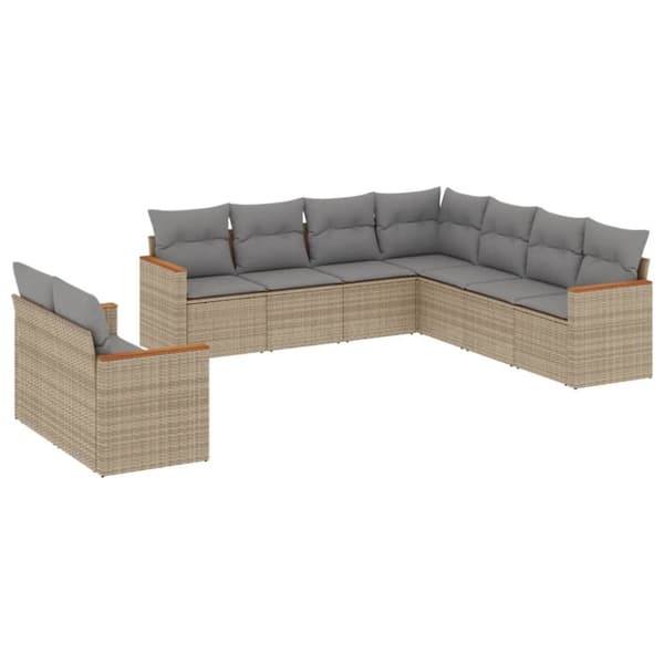 vidaXL Soffgrupp för trädgården med dynor 9 delar beige konstrotting
