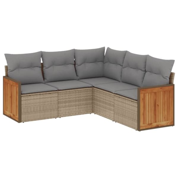 vidaXL sofasæt til haven 5 dele med hynder polyrattan beige