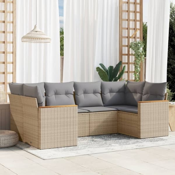 vidaXL sofasæt til haven 6 dele med hynder polyrattan beige
