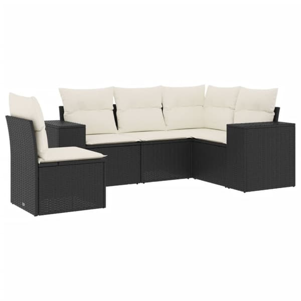 vidaXL sofasæt til haven 5 dele med hynder polyrattan sort