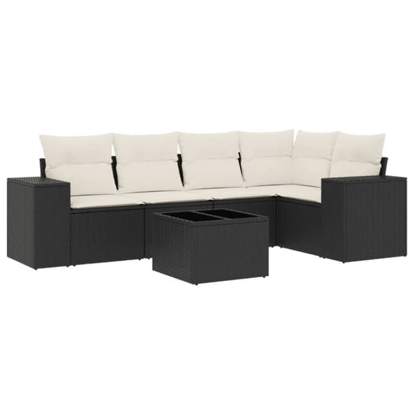 vidaXL sofasæt til haven 6 dele med hynder polyrattan sort