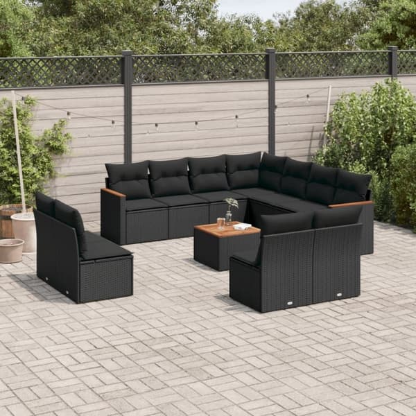 vidaXL Loungegrupp med dynor 12 delar svart konstrotting
