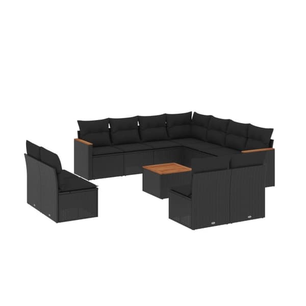 vidaXL Loungegrupp med dynor 12 delar svart konstrotting