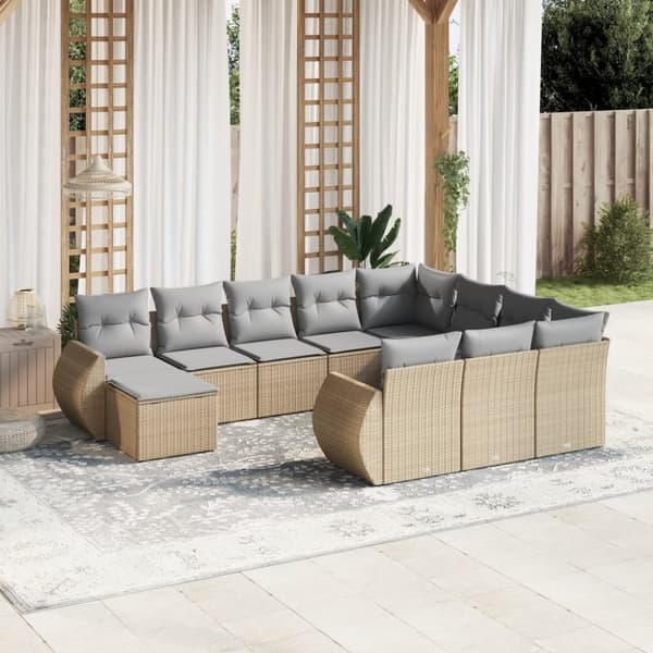 vidaXL sofasæt til haven 11 dele med hynder polyrattan beige