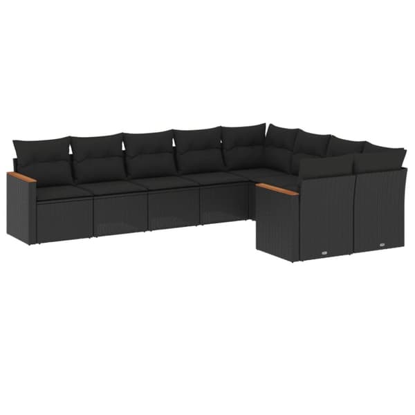 vidaXL sofasæt til haven 9 dele med hynder polyrattan sort