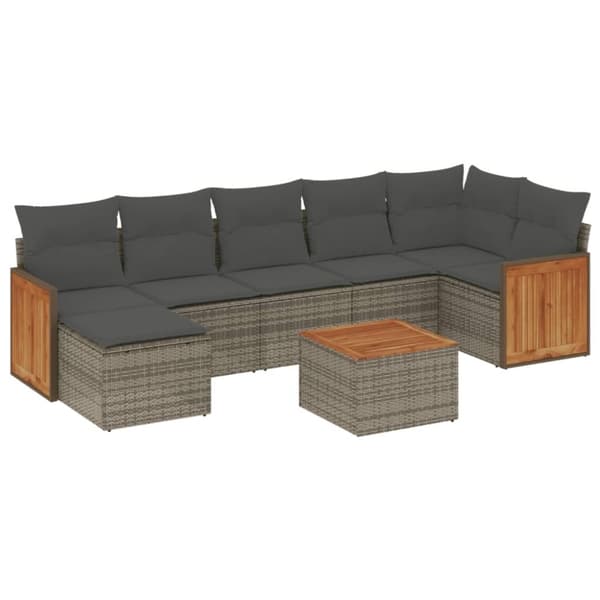 vidaXL sofasæt til haven 8 dele med hynder polyrattan grå
