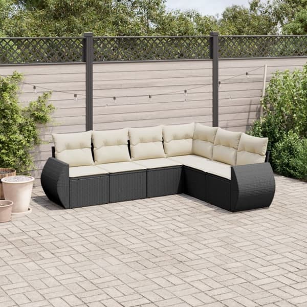 vidaXL sofasæt til haven 6 dele med hynder polyrattan sort