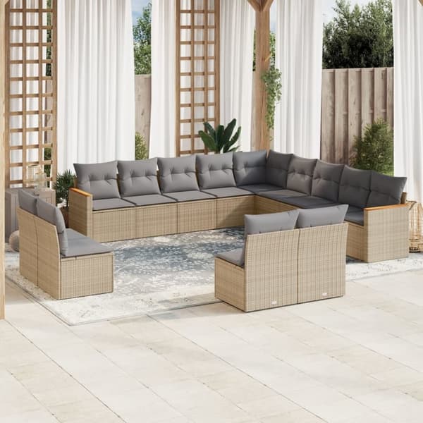 vidaXL sofasæt til haven 13 dele med hynder polyrattan beige