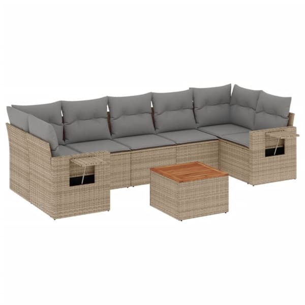vidaXL havesofasæt 8 dele med hynder polyrattan beige