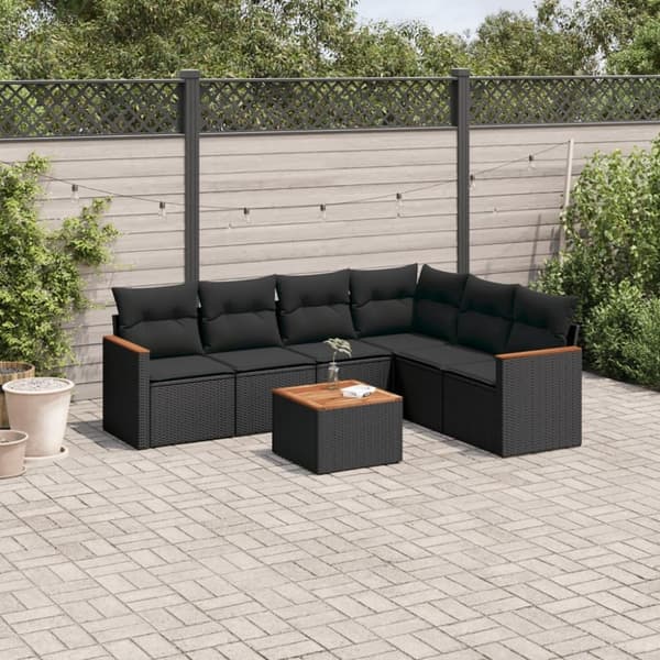 vidaXL sofasæt til haven 7 dele med hynder polyrattan sort