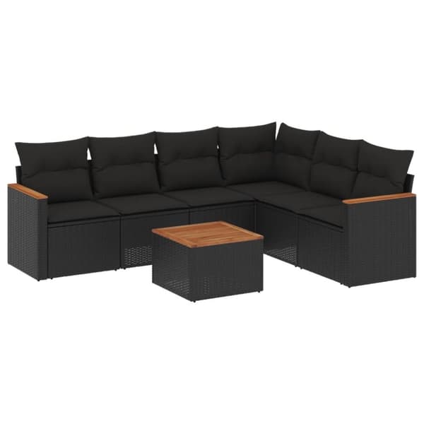 vidaXL sofasæt til haven 7 dele med hynder polyrattan sort