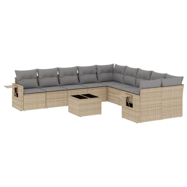 vidaXL sofasæt til haven 11 dele med hynder polyrattan beige