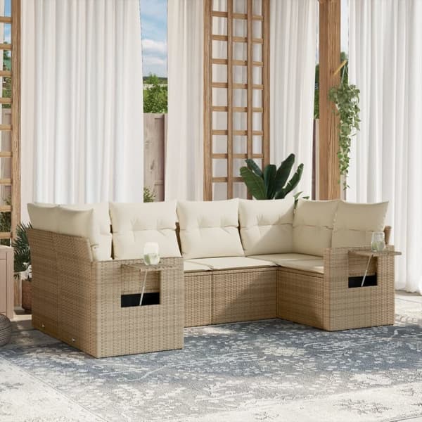 vidaXL sofasæt til haven 6 dele med hynder polyrattan beige