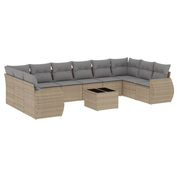 vidaXL sofasæt til haven 11 dele med hynder polyrattan beige